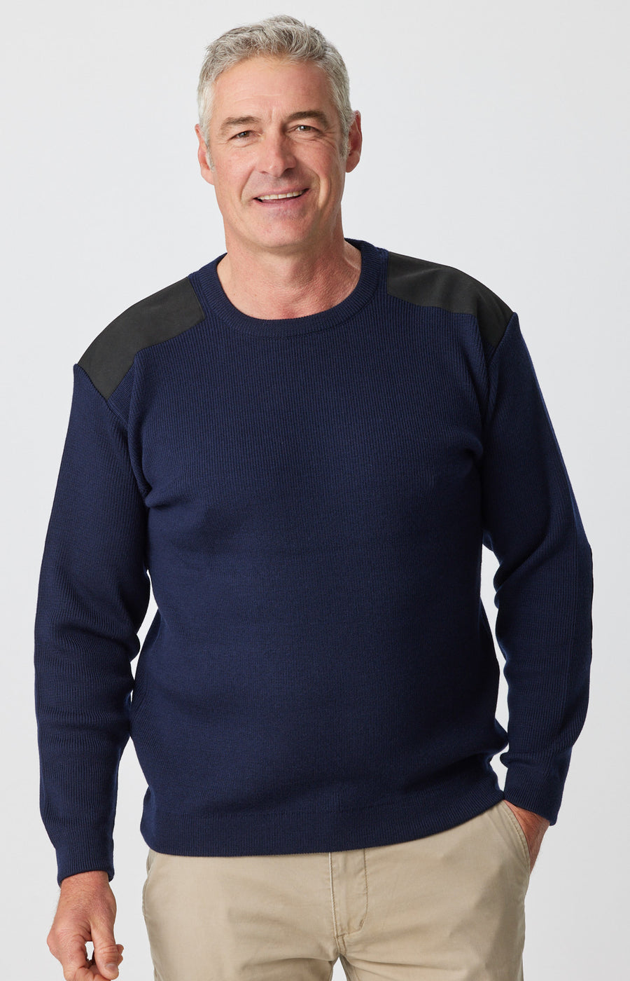 Merino Patch Crew Rib with Suede
