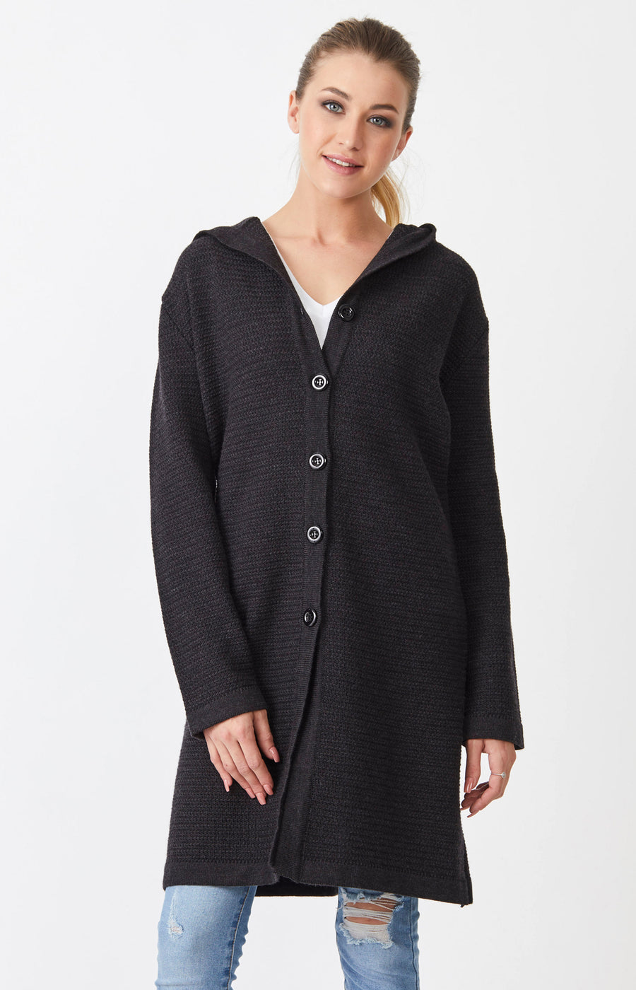 Waffle Knit Hoodie Coat