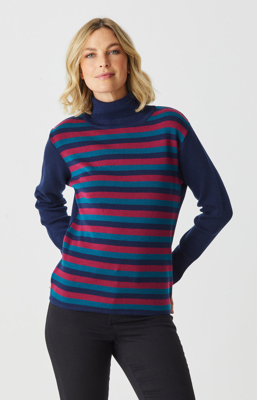 Cindy Stripe Roll Neck Sweater
