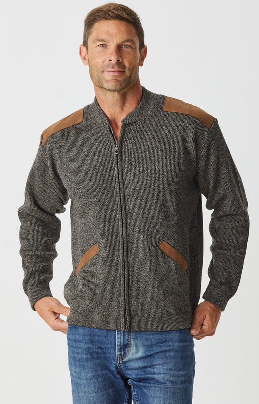 Merino Patch Zip Cardigan with Suede