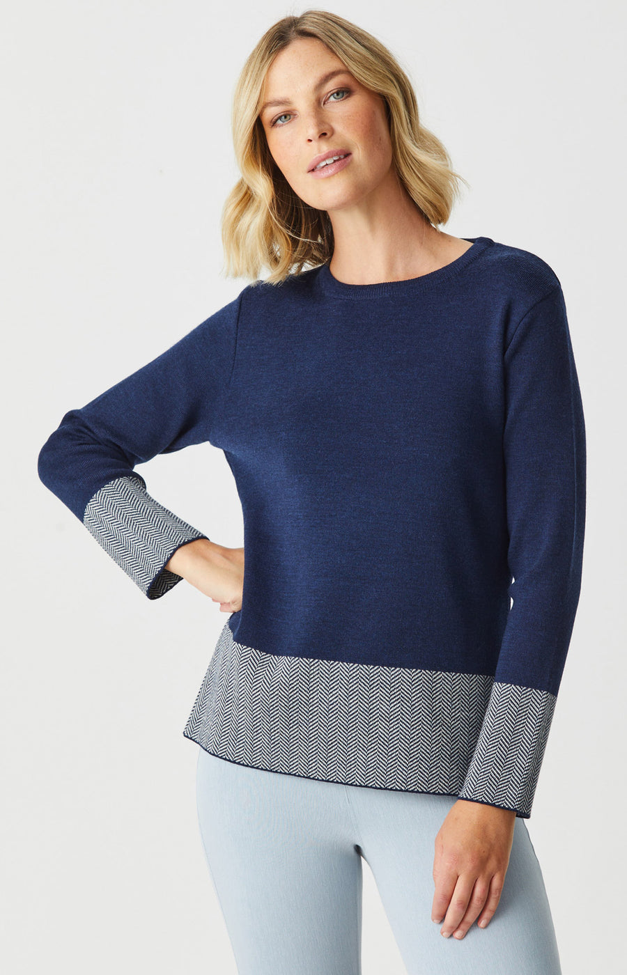Harriet Herringbone Detail Crew