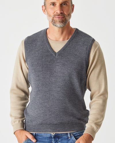 Merino V Neck Vest - Wallaby