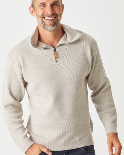 Merino Rib Zip Shawl Collar