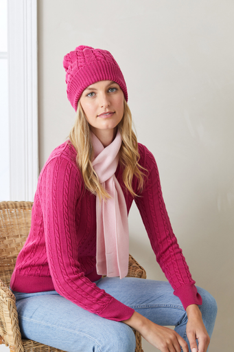 lady and man wearing red and navy woolen scarf