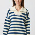 Stripe Zip Shawl Sweater