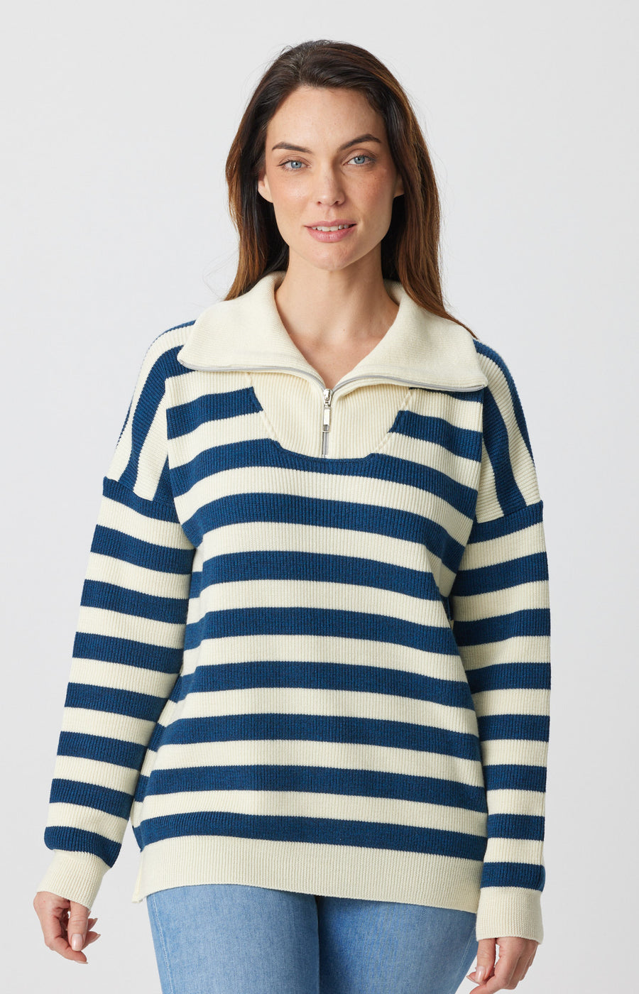 Stripe Zip Shawl Sweater