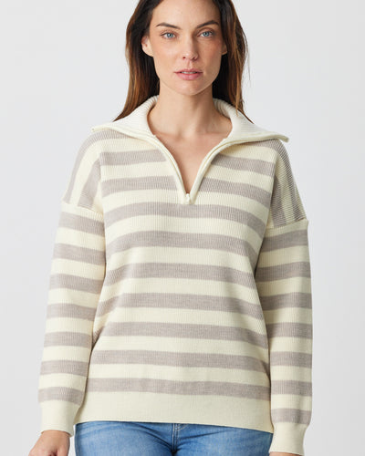 Stripe Zip Polo Sweater