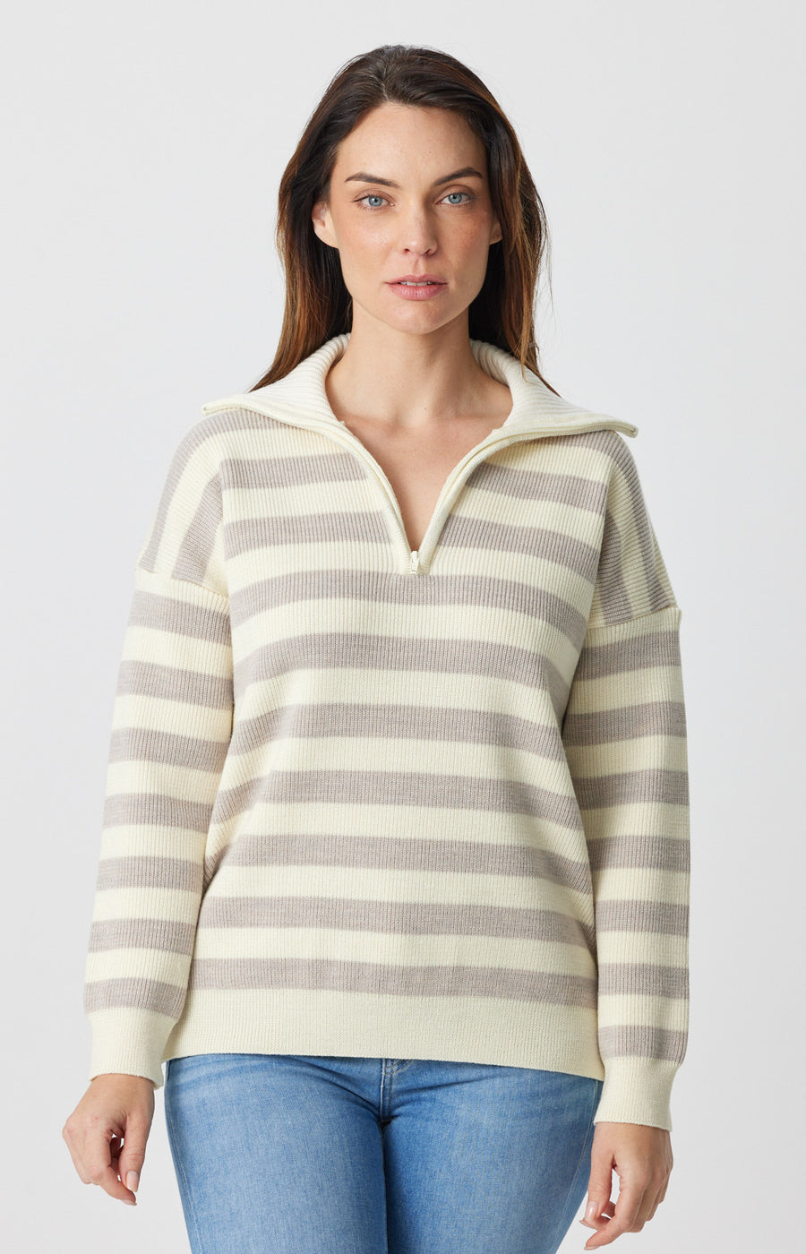 Stripe Zip Polo Sweater