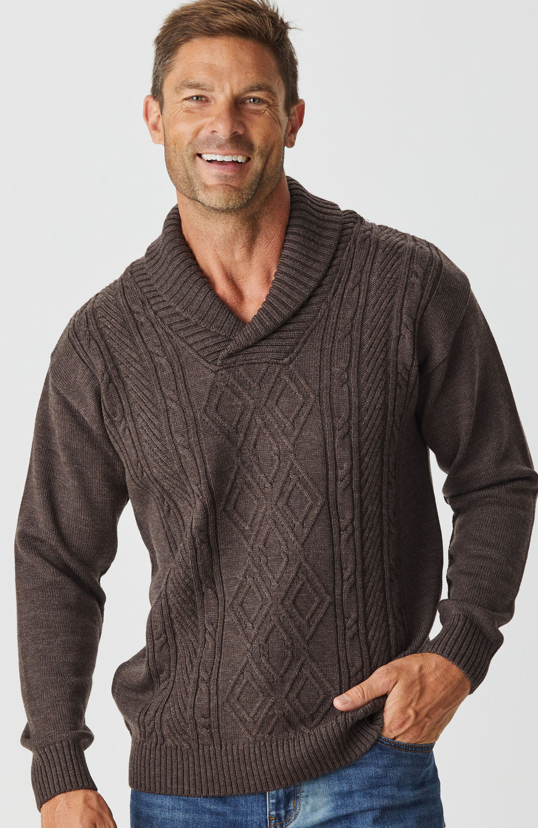 Aaron Cable Shawl Sweater Merino Knitwear Aklanda Australia