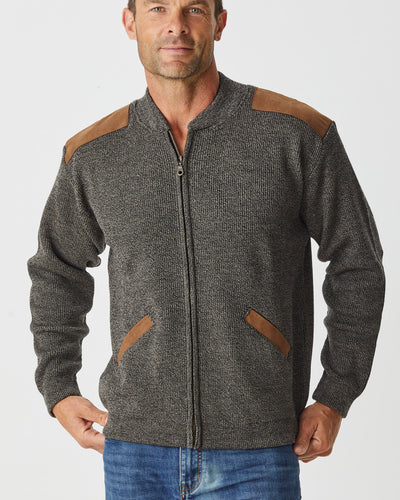 Merino Patch Zip Cardigan with Suede