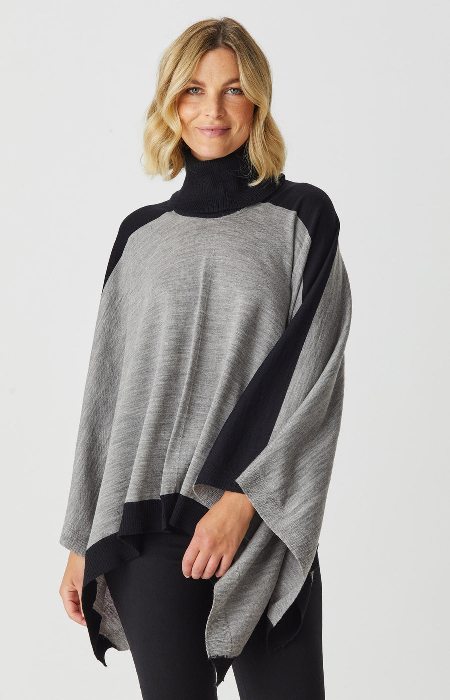 Merino Stripe Poncho Roll Neck