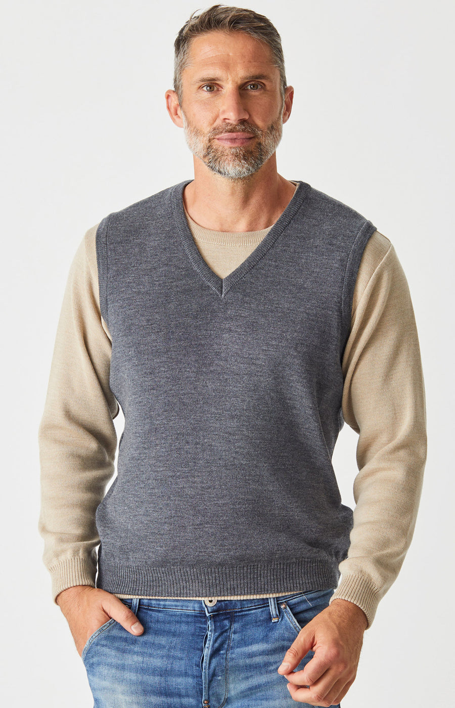 Merino V Neck Vest - Wallaby