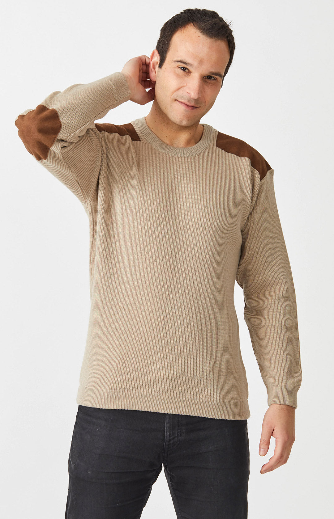 Merino Patch Crew Rib w Suede | Wool | Aklanda Australia