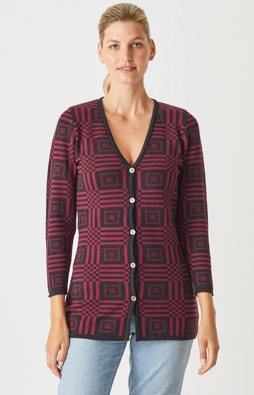 Squares two tone V neck Cardigan